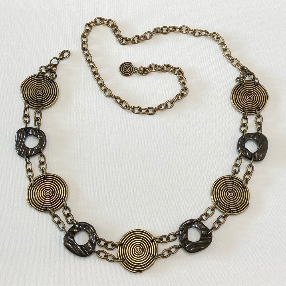 VINTAGE BRASS TONE STONE CIRCLE LINK BELT